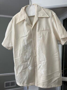 Men's Cream Embroidered Short-Sleeved Shirt